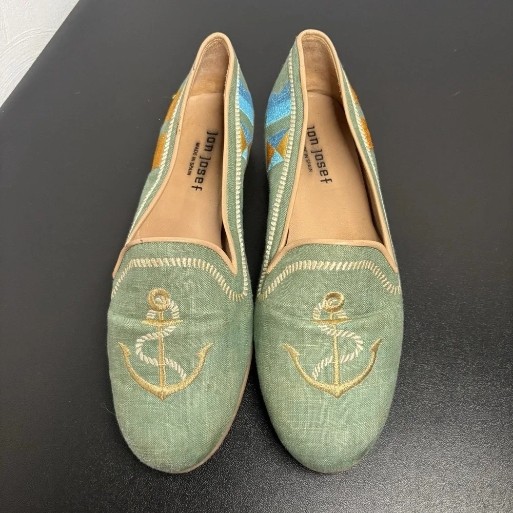 Jon Josef women's green‎ canvas closed toe flat pump shoes size 7.5B